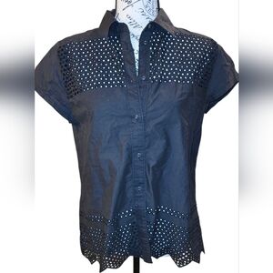 Madewell Black Eyelet Button-Down Shirt Sz M